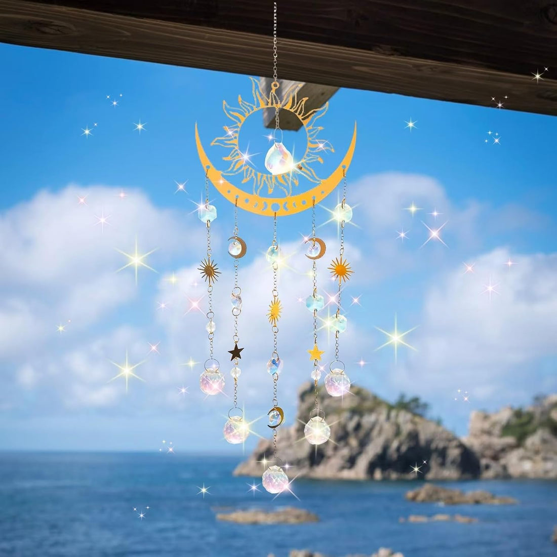 Sun & Moon Crystal Suncatcher Rainbow Prism Wind Chime